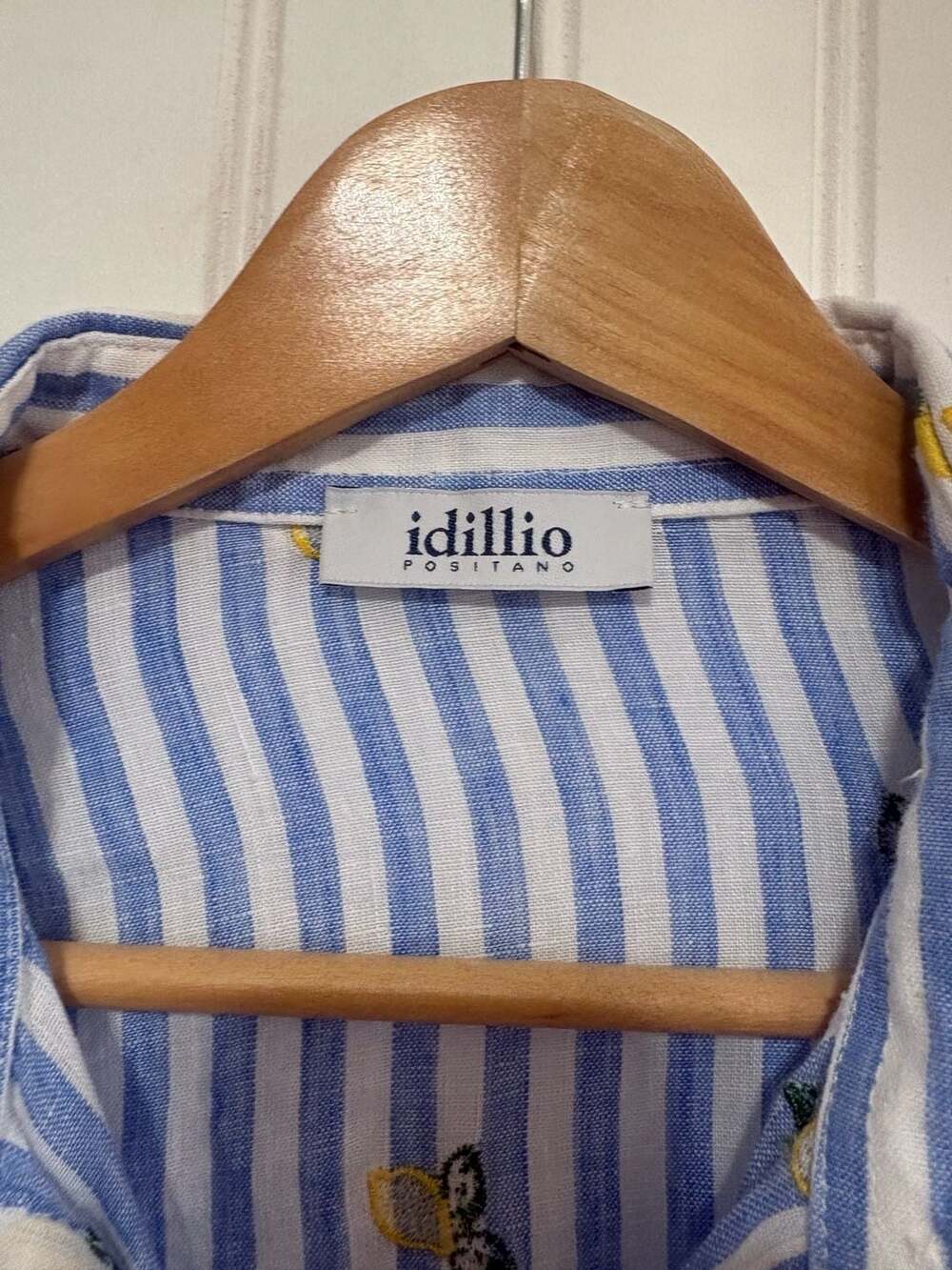 Idillio Positano 100% Linen Blue and White Striped Button-Down Shirt with Lemons - Picture 5 of 5